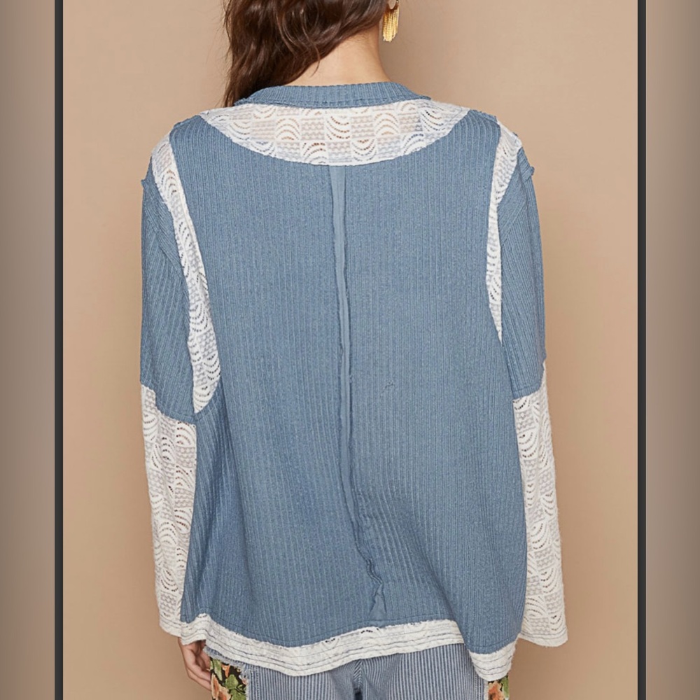 POL NWT Blue and White Lace Shirt Size L - Picture 2 of 9